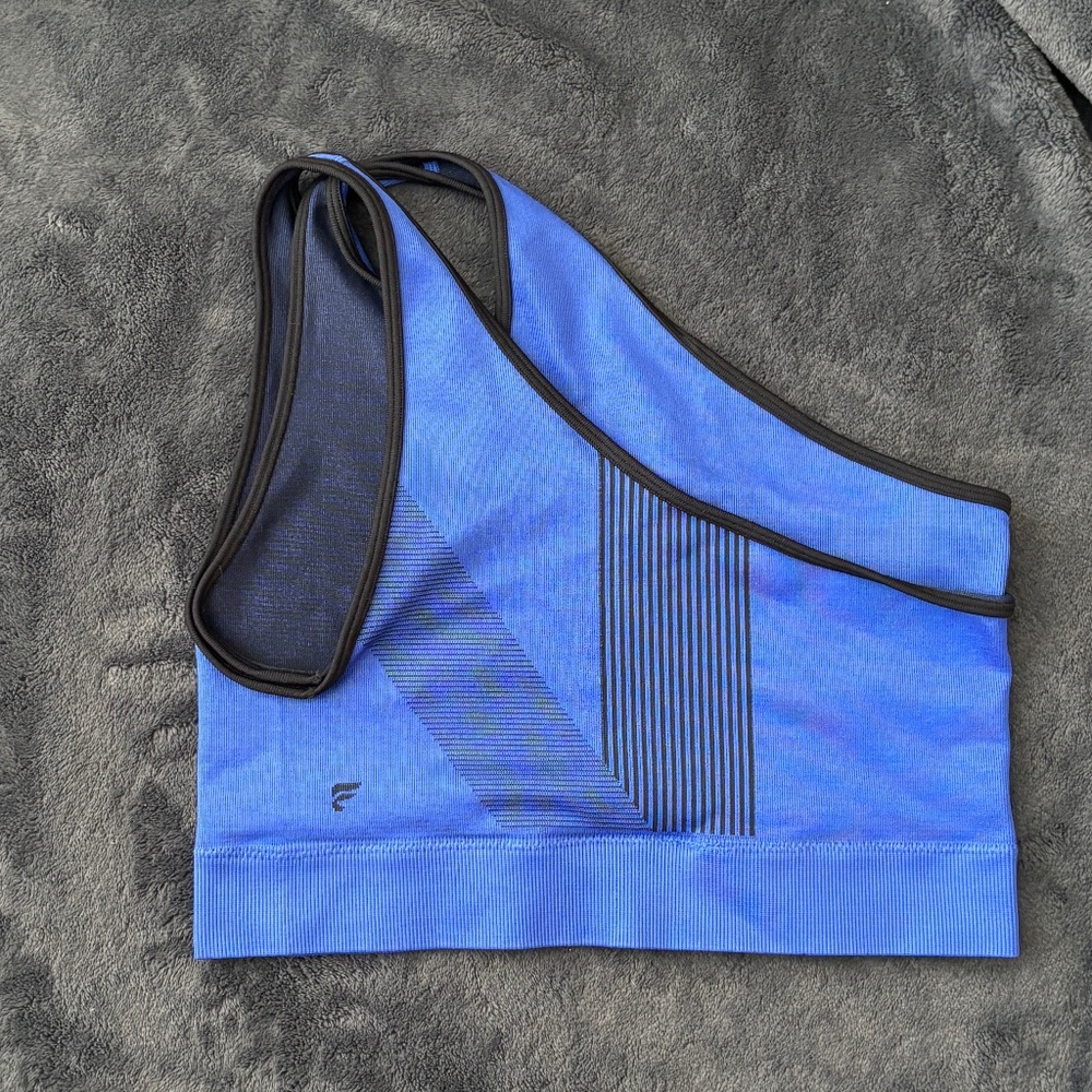 Fabletics Blue and Black One-Shoulder Sports Bra Crop Top